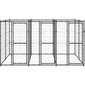 The Living Store Hondenkennel - Gepoedercoat Staal - 330x220x180 cm - Met Deuren - Zwart