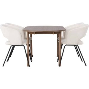 Andy eethoek tafel naturel en 4 Day stoelen offwhite.