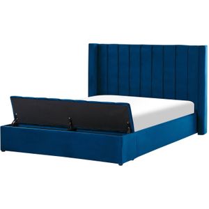 Beliani NOYERS - Tweepersoonsbed-Blauw-Fluweel