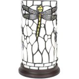 LumiLamp Tiffany Tafellamp Ø 15x26 cm Wit Grijs Glas Kunststof Rond Libelle Tiffany Bureaulamp Wit Tiffany Bureaulamp