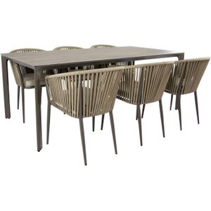 AXI Resi Tuinset met 6 stoelen in Taupe & hout-look PSPC Dining set voor tuin in Aluminium & textileen