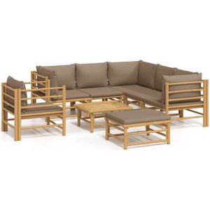 The Living Store Bamboe Lounge set - 7-delig - Taupe kussen - Modulair design