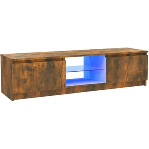 The Living Store TV-meubel - Kast met bewerkt hout en LED-verlichting - 120x30x35.5 cm - Gerookt eiken