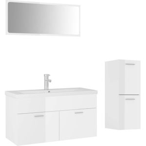 The Living Store Badkamermeubelset - 90x38.5x46 cm - Hoogglans wit - Acryl - Inclusief spiegel - wastafelkast - lage