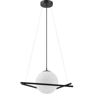 Eglo Hanglamp - E27 - 1lichts - Staal Zwart / Glas opaal-mat - Wit