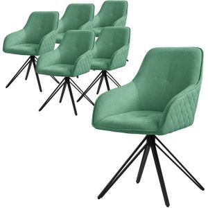 ML-Design eetkamerstoelen draaibaar set van 6, textiel geweven stof, groen, woonkamerstoel met armleuning/rugleuning,