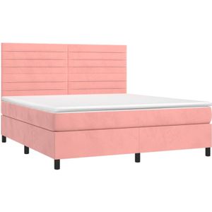 vidaXL Boxspring met matras fluweel roze 180x200 cm