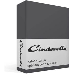 Cinderella Sundays - Topper Hoeslaken met split - tot 15 cm matrashoogte - Satijn - 200x220 cm - Antraciet