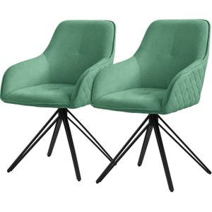ML-Design eetkamerstoelen draaibaar set van 2, textiel geweven stof, groen, woonkamerstoel met armleuning/rugleuning,
