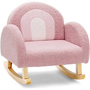 Trendmix Schommelstoel Kinderen Teddy Stof Roze regenboog - Kinderzetel - Schommelzitje - 50,8 x 49,5 x 50,8 cm