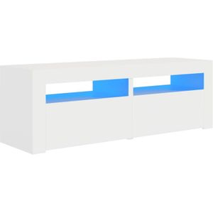 The Living Store TV-meubel Hifi-kast - 120x35x40 cm - RGB LED-verlichting - wit - Bewerkt hout