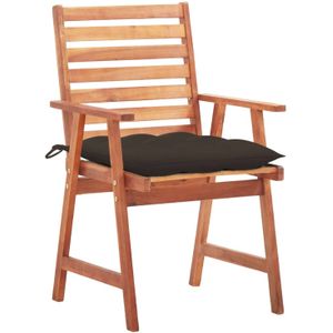 The Living Store Eetstoelenset Acaciahout - 56 x 62 x 92 cm - Waterdicht kussen - 3 stoelen