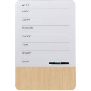 NAGA - Magnetisch Glasbord in combinatie met hout met week overzicht - Wit en Hout - 40 x 60 cm