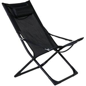 2 x Seville tuinligstoel, opvouwbare strandstoel zwart.
