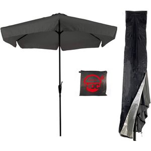 CUHOC Parasol - Grijs - Antraciete Parasol met hoes - 3m - Stokparasol - Grijze parasol met Redlabel Parasol hoes