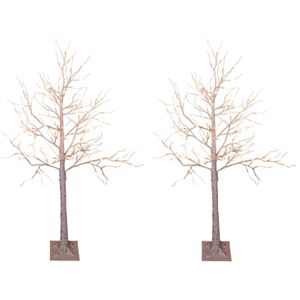 2x stuks verlichte figuren witte lichtboom/metalen boom/berkenboom met 120 led lichtjes 130 cm - kerstverlichting figuur