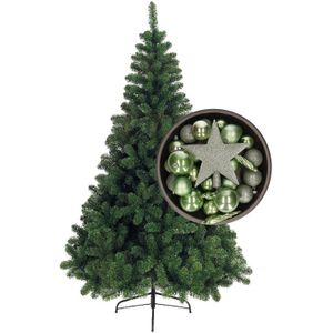 Bellatio Decorations kerstboom 210 cm met kerstballen en piek salie groen - Kunstkerstboom