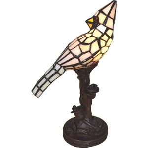 LumiLamp Tiffany Tafellamp Vogel 15x12x33 cm Beige Kunststof Glas Tiffany Bureaulamp
