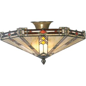 HAES DECO - Plafondlamp Tiffany Beige, Bruin Ø 40x23 cm E14/max 2x40W