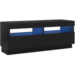 The Living Store TV-meubel - LED-verlichting - Zwart - Bewerkt hout - 100x35x40 cm - USB-aansluiting