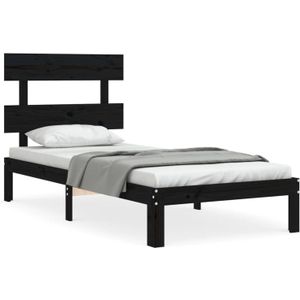 The Living Store Bedframe met hoofdbord massief hout zwart 100x200 cm - Bed