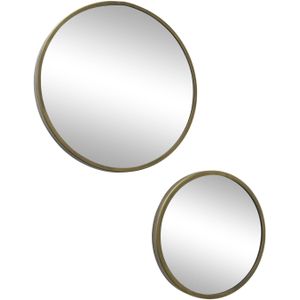 LOFT42 Mirror Spiegels Rond Antiek Messing Set van 2 - Metaal - Ø45 & Ø35