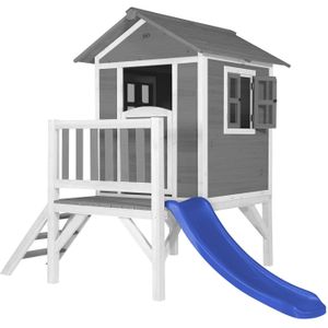 AXI Speelhuis Beach Lodge XL Grijs met blauwe glijbaan Speelhuis op palen met veranda gemaakt van FSC hout
