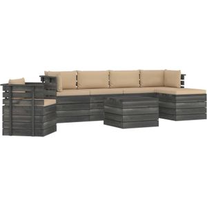 The Living Store Pallet Loungeset - Grenenhout - Beige Kussens - Modulair