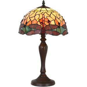 HAES DECO - Tiffany Tafellamp Libelle Geel Ø 30x53 cm Fitting E27 / Lamp max 1x60W