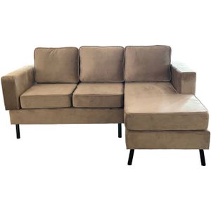 Hoekbank design Venna 200cm bank champagne velvet loungebank zowel links als rechts bankstel