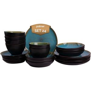 Palmer Serviesset Lotus Stoneware 6-persoons 24-delig Zwart Turquoise