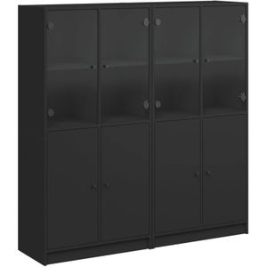 vidaXL Boekenkast met deuren 136x37x142 cm bewerkt hout zwart