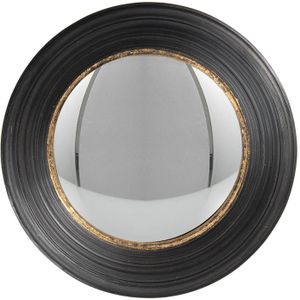 HAES DECO - Bolle ronde Spiegel - Zwart - Ø 34x6 cm - Polyurethaan ( PU) - Wandspiegel, Spiegel rond, Convex Glas