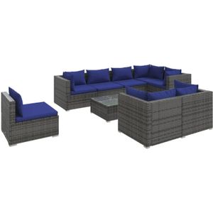The Living Store Loungeset poly rattan - grijs - modulair design