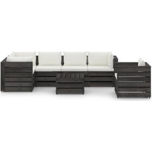 The Living Store Loungeset Pallet Grenenhout - 69x70x66 - Crèmewit