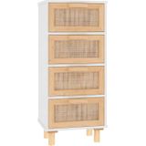 VidaXL Dressoir 40x30x90 cm Massief Grenenhout en Rattan Wit