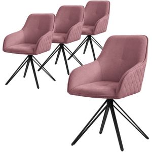 ML-Design eetkamerstoelen draaibaar set van 4 textiel geweven stof oud roze, woonkamerstoel met armleuning/rugleuning,