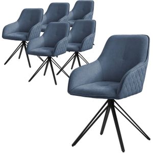 ML-Design eetkamerstoelen draaibaar set van 6, textiel geweven stof, blauw, woonkamerstoel met armleuning/rugleuning,