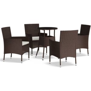 The Living Store Tuinset - 4 stoelen met zitkussen - 1 tafel - Bruin PE-rattan - Gepoedercoat staal - 55x75 cm tafel -