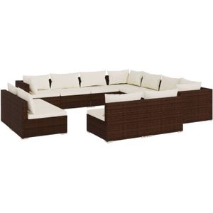 The Living Store Loungeset Poly Rattan - Bruin - 11-delig