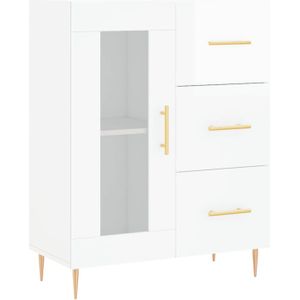 The Living Store Dressoir Klassieke Wit - 69.5 x 34 x 90 cm - Bewerkt hout - metaal - glas