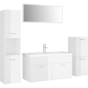 The Living Store Badkamermeubelset - Hoogglans wit - 90x38.5x46 cm - Inclusief spiegel