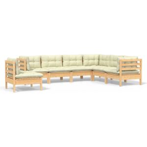 The Living Store Loungeset Grenenhout - Hoekbank - Middenbank - Crème - 63.5x63.5x62.5 cm