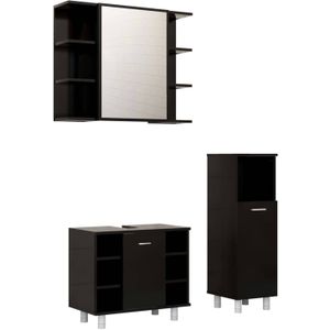 The Living Store Badkamerset - Medium Kast - Wastafelkast - Spiegelkast - Zwart - 80 x 20.5 x 64 cm - 30 x 30 x 95