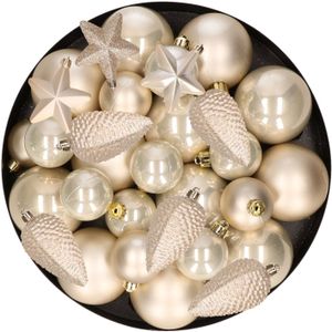 Kerstversiering kunststof kerstballen parel/champagne 6-8-10 cm pakket van 68x stuks - Kerstbal