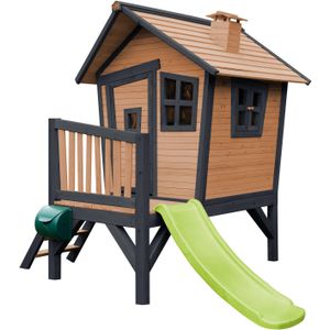 AXI Robin Speelhuis op palen & limoen groene glijbaan Speelhuisje voor de tuin / buiten in antraciet & wit van FSC