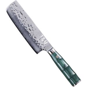 T&M Knives Koksmes Damascus Staal Deluxe - Japans Nakiri Hakmes - Emerald - Inclusief Giftbox Met Premium Beschermcover