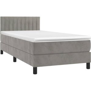 vidaXL Boxspring met matras en LED fluweel lichtgrijs 90x190 cm