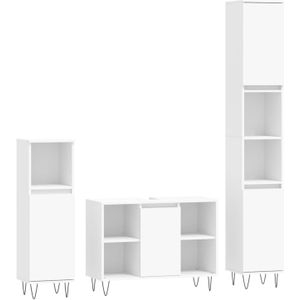 The Living Store Badkamermeubelset - Wit - 30 x 30 x 190 cm (hoog) - 30 x 30 x 100 cm (laag) - 80 x 33 x 60 cm