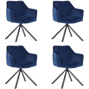 Bronx71 Velvet eetkamerstoel Furtado draaibaar blauw - Eetkamerstoelen set van 4.